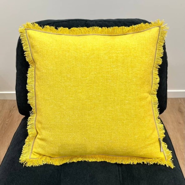 Housse de Coussin Bruges jaune frangé - Tissu d'éditeur