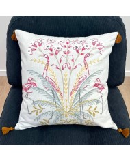 Housse de Coussin pompon Paisible flamant brodé - Tissu d'éditeur