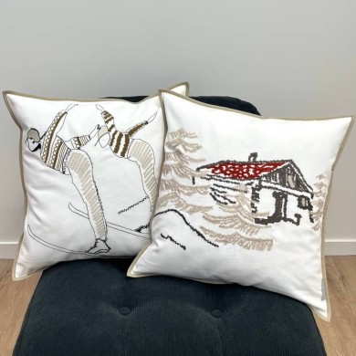 Housse de Coussin Solstice cabane brodé - Tissu d'éditeur