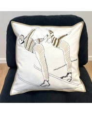 Housse de Coussin Polaire skieurs brodé - Tissu d'éditeur