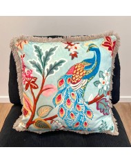 Housse de Coussin en velours Eva paon bleu ciel - Tissu d'éditeur