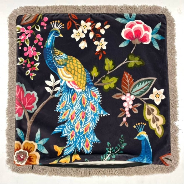 Housse de Coussin en velours Eva paon gris foncé - Tissu d'éditeur