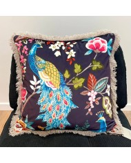 Housse de Coussin en velours Eva paon gris foncé - Tissu d'éditeur