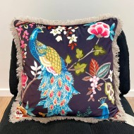 Housse de Coussin en velours Eva paon gris foncé - Tissu d'éditeur