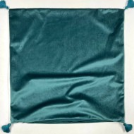 Housse de Coussin en velours avec pompon Coulisse bleu canard - Tissu d'éditeur