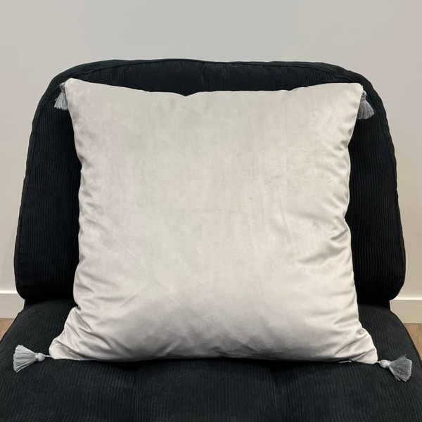 Housse de Coussin en velours avec pompon Coulisse gris clair - Tissu d'éditeur