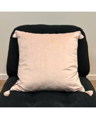 Housse de Coussin en velours avec pompon Coulisse rose poudré - Tissu d'éditeur