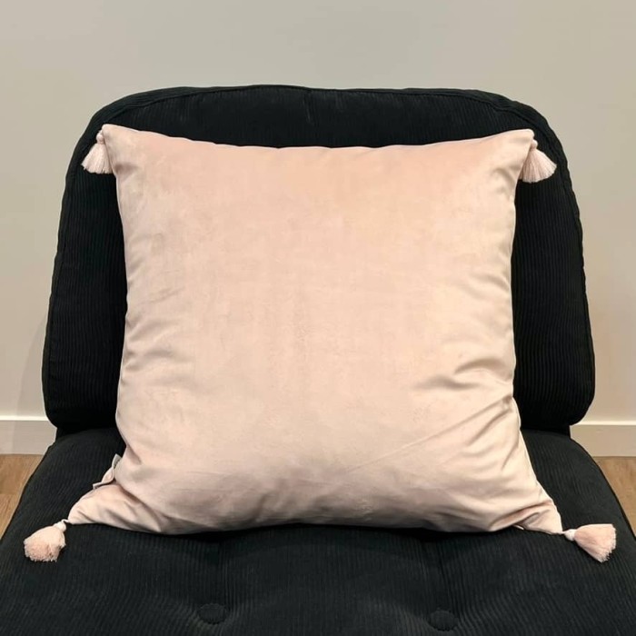 Housse de Coussin en velours avec pompon Coulisse rose poudré - Tissu d'éditeur