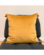 Housse de Coussin en velours avec pompon Coulisse camel - Tissu d'éditeur