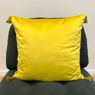 Housse de Coussin en velours avec pompon Coulisse jaune - Tissu d'éditeur