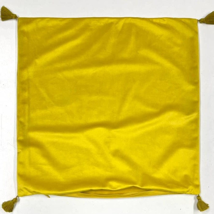 Housse de Coussin en velours avec pompon Coulisse jaune - Tissu d'éditeur