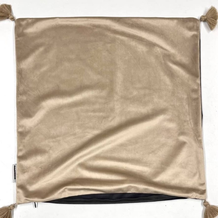 Housse de Coussin en velours avec pompon Coulisse double face beige et noir - Tissu d'éditeur