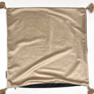 Housse de Coussin en velours avec pompon Coulisse double face beige et noir - Tissu d'éditeur