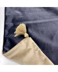 Housse de Coussin en velours avec pompon Coulisse double face beige et noir - Tissu d'éditeur