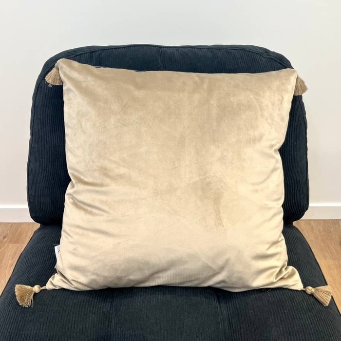 Housse de Coussin en velours avec pompon Coulisse double face beige et noir - Tissu d'éditeur