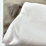 Housse de Coussin en velours avec pompon Coulisse double face blanc et gris - Tissu d'éditeur