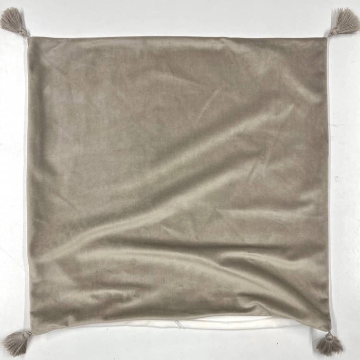 Housse de Coussin en velours avec pompon Coulisse double face blanc et gris - Tissu d'éditeur