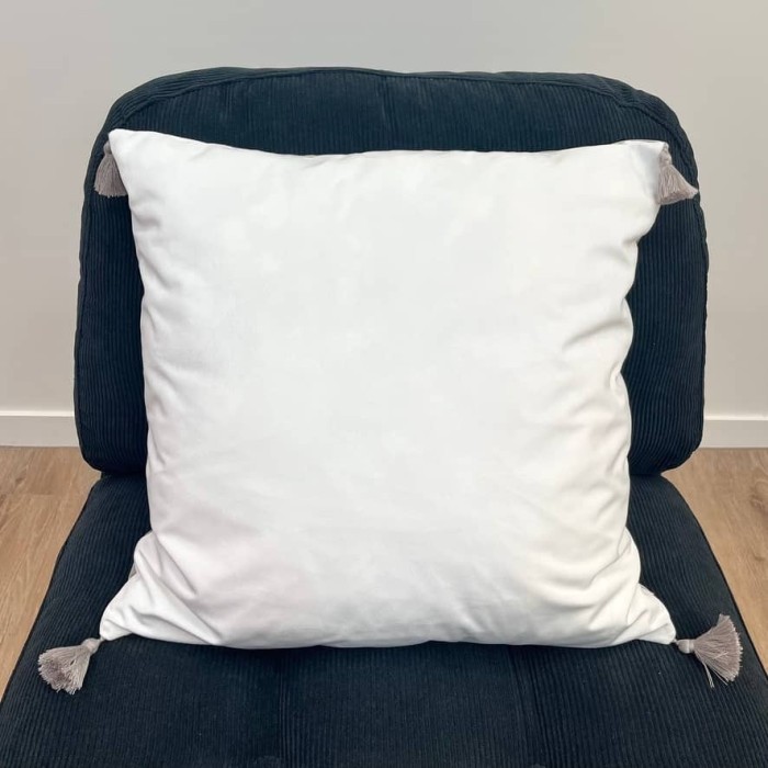 Housse de Coussin en velours avec pompon Coulisse double face blanc et gris - Tissu d'éditeur