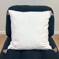 Housse de Coussin en velours avec pompon Coulisse double face blanc et gris - Tissu d'éditeur
