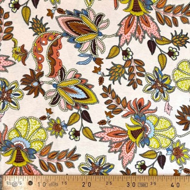 Tissu jersey viscose nature fleur rose multicolore
