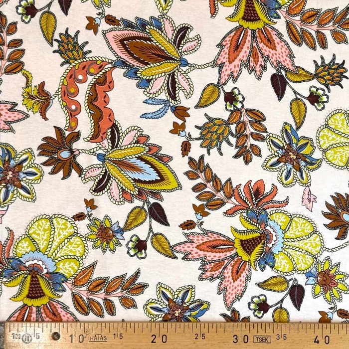 Tissu jersey viscose nature fleur rose multicolore