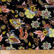 Tissu jersey viscose nature fleur noir multicolore Tissu jersey viscose nature fleur noir multicolore