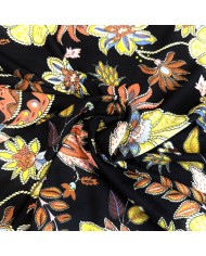 Tissu jersey viscose nature fleur noir multicolore