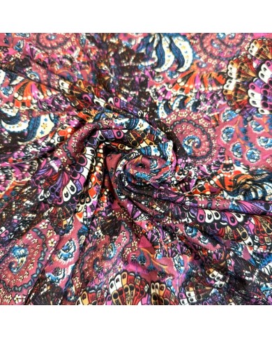 Tissu jersey viscose arabesque violet multicolore