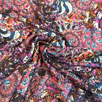 Tissu jersey viscose arabesque violet multicolore