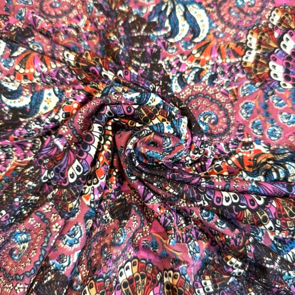 Tissu jersey viscose arabesque violet multicolore Tissu jersey viscose arabesque violet multicolore
