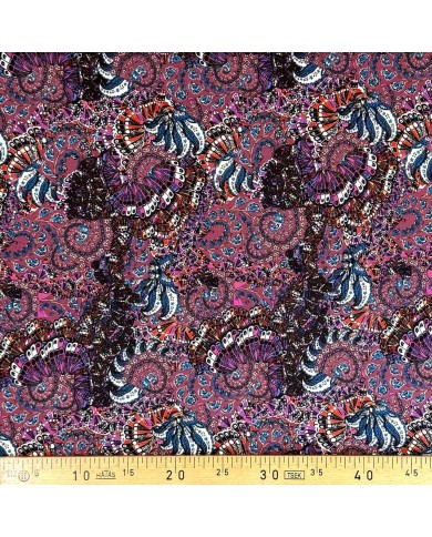 Tissu jersey viscose arabesque violet multicolore