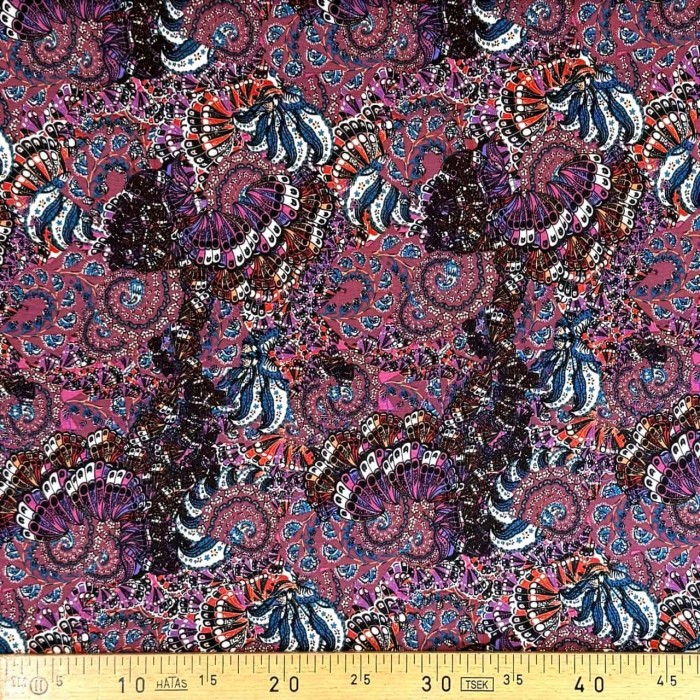 Tissu jersey viscose arabesque violet multicolore