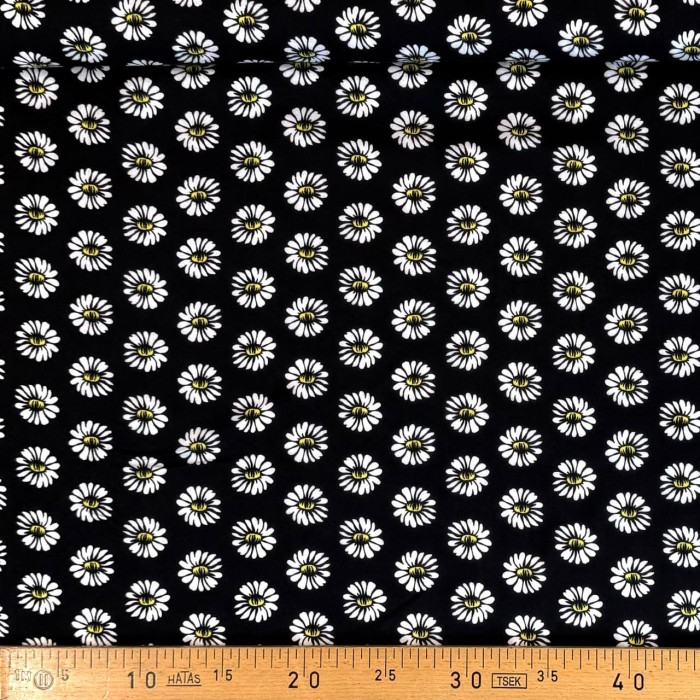 Tissu viscose pâquerette noir multicolore Tissu viscose pâquerette noir multicolore
