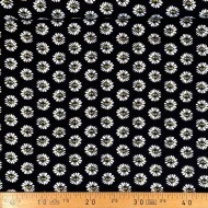 Tissu viscose pâquerette noir multicolore Tissu viscose pâquerette noir multicolore