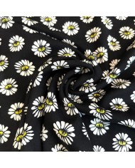 Tissu viscose pâquerette noir multicolore Tissu viscose pâquerette noir multicolore