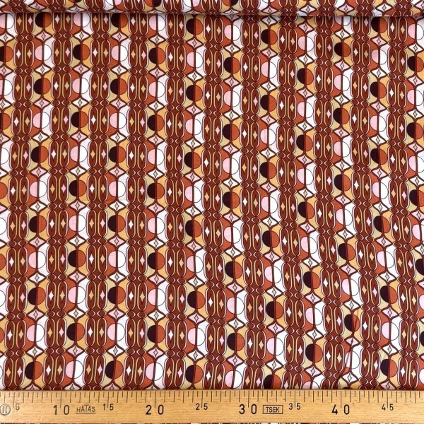 Tissu viscose géométrique art déco orange multicolore Tissu viscose géométrique art déco orange multicolore