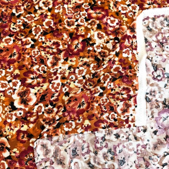 Tissu viscose nature orange multicolore Tissu viscose nature orange multicolore