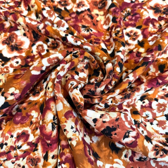 Tissu viscose nature orange multicolore Tissu viscose nature orange multicolore