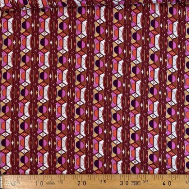 Tissu viscose géométrique art déco rose multicolore Tissu viscose géométrique art déco rose multicolore