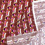 Tissu viscose géométrique art déco rose multicolore Tissu viscose géométrique art déco rose multicolore