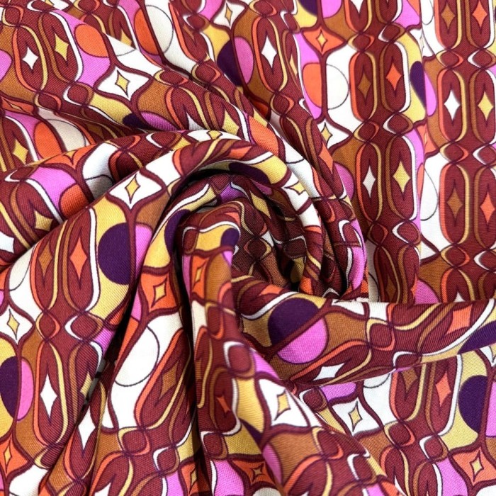 Tissu viscose géométrique art déco rose multicolore Tissu viscose géométrique art déco rose multicolore