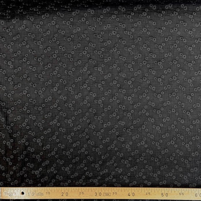 Tissu Double Gaze brodé Esmée fleur noir Tissu Double Gaze brodé Esmée fleur noir