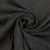 Tissu Double Gaze brodé Esmée fleur noir Tissu Double Gaze brodé Esmée fleur noir