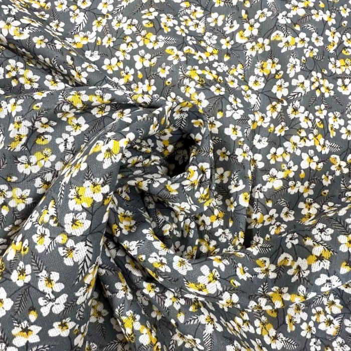 Tissu Coton imprimé Miyu fleur gris Tissu Coton imprimé Miyu fleur gris
