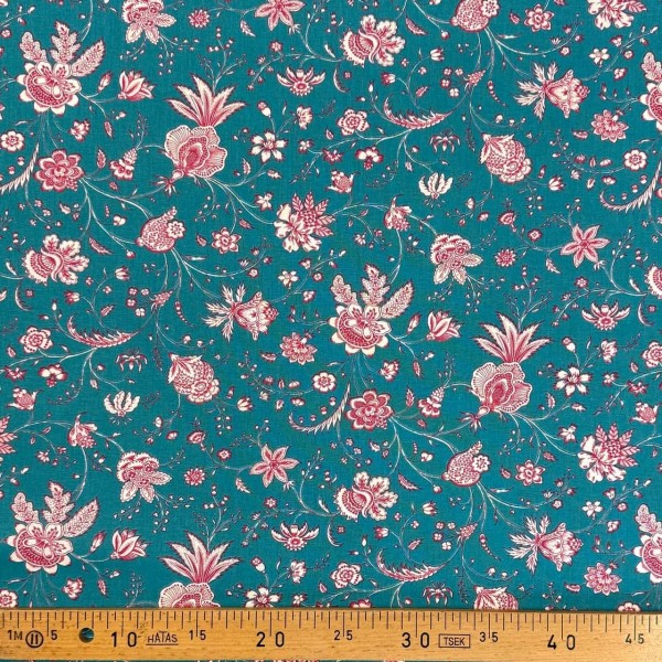 Tissu Coton imprimé Holi fleur bleu turquoise Tissu Coton imprimé Holi fleur bleu turquoise