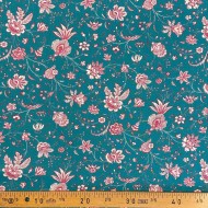 Tissu Coton imprimé Holi fleur bleu turquoise Tissu Coton imprimé Holi fleur bleu turquoise