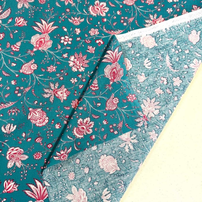 Tissu Coton imprimé Holi fleur bleu turquoise Tissu Coton imprimé Holi fleur bleu turquoise