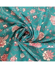 Tissu Coton imprimé Holi fleur bleu turquoise Tissu Coton imprimé Holi fleur bleu turquoise