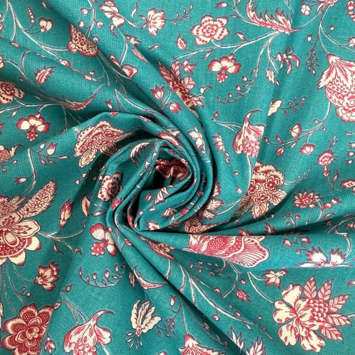Tissu Coton imprimé Holi fleur bleu turquoise Tissu Coton imprimé Holi fleur bleu turquoise