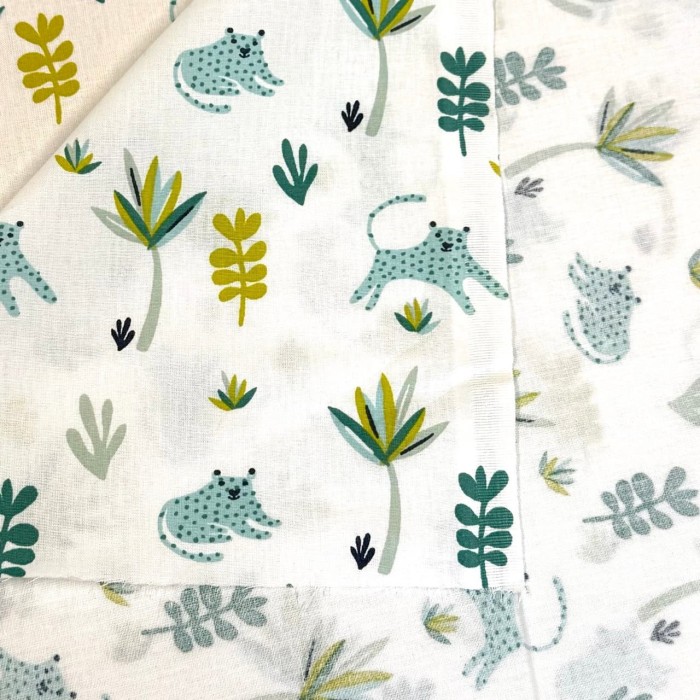 Tissu Coton imprimé animaux feuilles blanc multicolore Tissu Coton imprimé animaux feuilles blanc multicolore